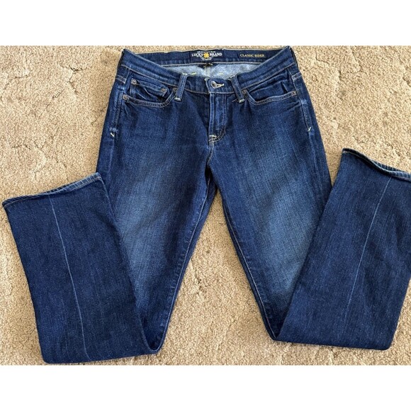 Lucky Brand Women’s Bootcut Jeans Sz 2/26 Dark Blue Denim Western Rock Metal - Picture 1 of 11